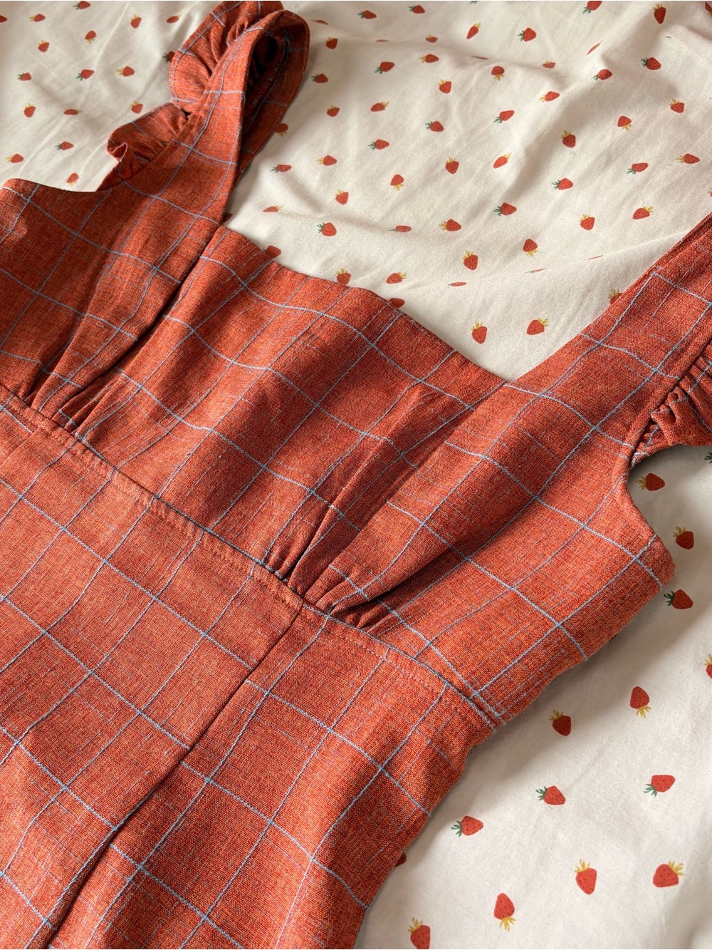 Rust Orange & Light Blue Mini Babydoll Dress with Flutter Straps Women’s S/M
